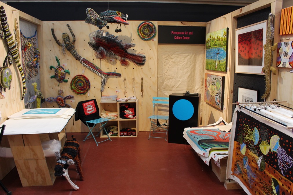 Pormpuraaw Art & Culture Centre booth at the Tarnanthi Festival. Image courtesy: Pormpuraaw Art & Culture Centre